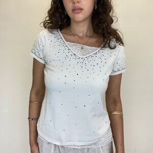 S | Studio Rhinestone white top